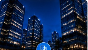 Modern corporate buildings with high-speed connectivity